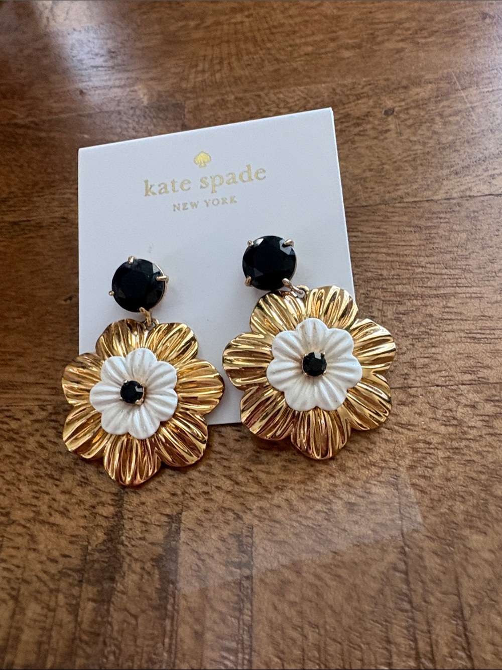 kate spade Gold, White & Black Flower Drop Earrings